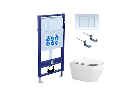 Комплект инсталляция + унитаз + кнопка + крепеж –Set AQUATEK ЛЕЯ (рама AQUATEK Standard INS-0000012 с звукоиз.прокладкой+крепеж KKI-0000002+кнопкаKDI-0000009+унитаз ЛЕЯ AQ1199-00 с крышкой-сиденьем soft-close)
