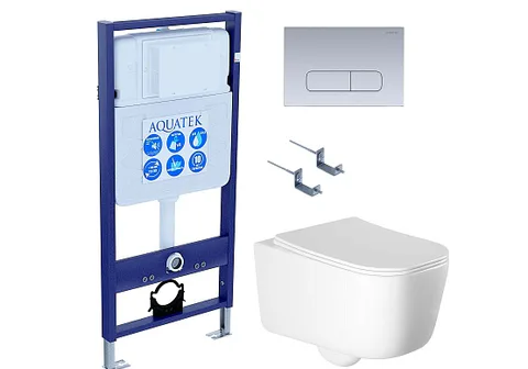 SET AQUATEK ЛУГАНО-014 4в1 (рама AQUATEK Standard INS-0000012 + крепеж KKI-0000002 + клавиша KDI-0000014 + унитаз ЛУГАНО AQ2002-00 с тонким сиденьем c механизмом плавного закрывания)