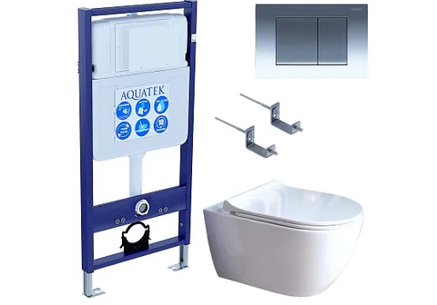 SET AQUATEK ПОЛАРИС (рама AQUATEK Standard INS-0000012 + унитаз ПОЛАРИС AQ0700-01 с тонким сиденьем soft-close + крепеж KKI-0000002 + панель KDI-0000010)