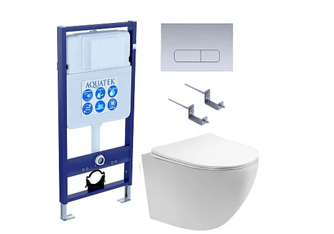 SET AQUATEK ЕВРОПА T-17-KDI14 (рама AQUATEK INS-0000017 +клавиша KDI-0000014 +крепеж KKI-0000002 +унитаз ЕВРОПА AQ1900T-00 с тонким сиденьем c механизмом плавного закрывания)
