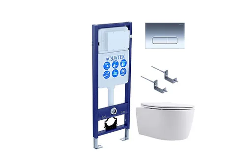 Set AQUATEK ЕВРОПА New-016 4в1 (рама AQUATEK INS-0000017 + крепление KKI-0000002 + кнопка KDI-0000016 + унитаз AQ1106L-00 + тонкое сиденье c механизмом плавного закрывания)