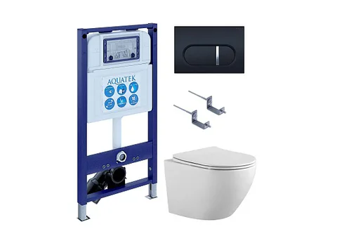 Комплект инсталляция + унитаз + кнопка + крепеж –Set AQUATEK ЕВРОПА (рама AQUATEK PRO INS-0000025+крепеж KKI-0000002+кнопка KDI-0000045+унитаз AQ1901-00 с тонким сиденьем sc)