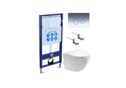 Комплект инсталляция + унитаз + кнопка + крепеж –Set AQUATEK ЕВРОПА (рама AQUATEK Standard INS-0000012 с звукоиз.прокладкой+крепеж KKI-0000002+кнопка KDI-0000018+унитаз AQ1901-00 с тонким сиденьем sc)