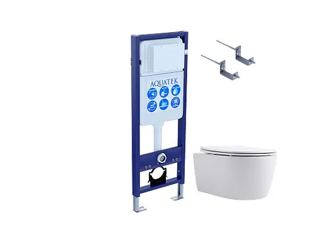 Set AQUATEK ЕВРОПА New-017 3в1 (рама AQUATEK INS-0000017 + крепление KKI-0000002 + унитаз AQ1106L-00 + тонкое сиденье c механизмом плавного закрывания)