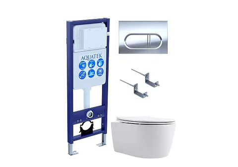 SET ЕВРОПА New-INS17-043 4в1 (рама AQUATEK INS-0000017 + крепление KKI-0000002 + кнопка KDI-0000043 + унитаз AQ1106L-00 + тонкое сиденье с механизмом c механизмом плавного закрывания)