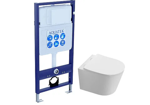 SET AQUATEK ТАУРУС Т (рама AQUATEK Standard INS-0000012 + унитаз подвесной AQ1580T-00 ТАУРУС с тонким сиденьем c механизмом плавного закрывания)