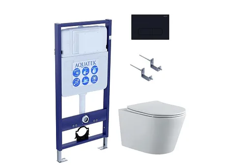 SET AQUATEK ВЕГА-1905-017 (рама AQUATEK Standard INS-0000012 с клавишей KDI-0000017 и крепежом KKI-0000002 + унитаз ВЕГА AQ1905-00 с тонким сиденьем c механизмом плавного закрывания)