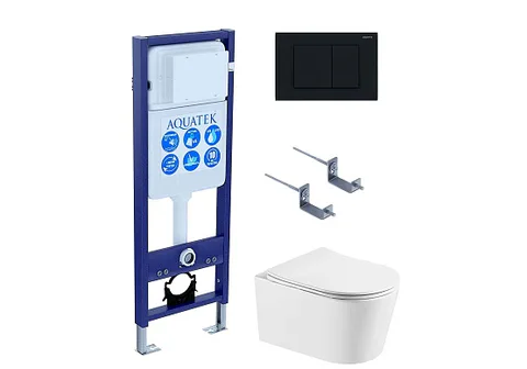 SET AQUATEK ОБЕРОН T-012 4в1 (рама INS-0000017 + крепеж KKI-0000002 + клавиша KDI-0000012 + унитаз AQ1365T-00 ОБЕРОН с тонким сиденьем c механизмом плавного закрывания)