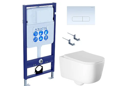 SET AQUATEK ЛУГАНО-013 4в1 (рама AQUATEK Standard INS-0000012 + крепеж KKI-0000002 + клавиша KDI-0000013 +унитаз ЛУГАНО AQ2002-00 с тонким сиденьем c механизмом плавного закрывания)