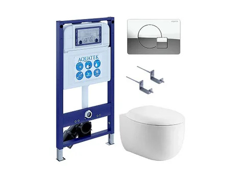 SET AQUATEK АЛЬТАИР cm-067 4в1 (рама AQUATEK INS-0000025 + крепление KKI-0000002 + кнопка KDI-0000067 + унитаз AQ1980-00 + тонкое сиденье c механизмом плавного закрывания)
