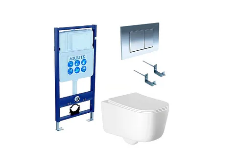 SET AQUATEK ЛУГАНО 4в1 (рама AQUATEK Standard INS-0000012 + крепеж KKI-0000002 + клавиша KDI-0000010 + унитаз ЛУГАНО AQ2002-00 с тонким сиденьем c механизмом плавного закрывания)