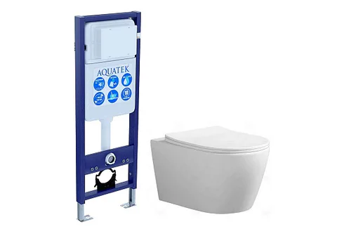 Комплект инсталляция Standart 37 + подвесной унитаз АУРА AQ1805T-00 с тонким сиденьем с механизмом плавного закрывания
