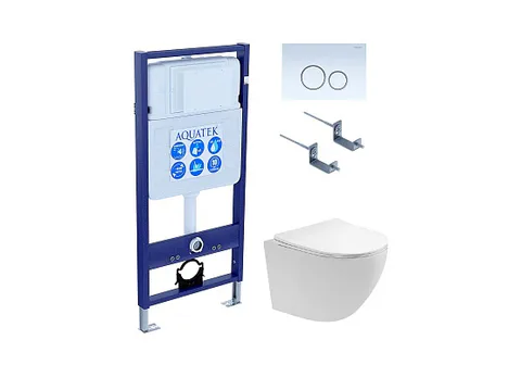Комплект SET AQUATEK ЕВРОПА T KDI15 (унитаз + инсталляция + звукоизоляционная прокладка + крышка-сиденье c механизмом плавного закрывания + крепления к стене + панель смыва)