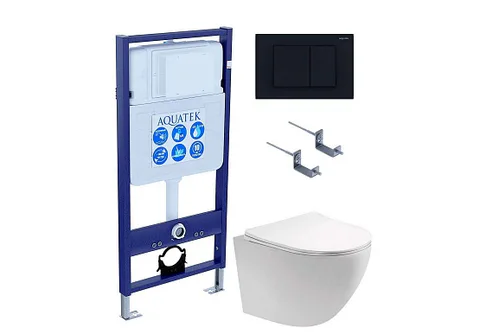 Комплект инсталляция + унитаз + кнопка + крепеж –Set AQUATEK ЕВРОПА (рама AQUATEK Standard INS-0000012 с звукоиз.прокладкой+крепеж KKI-0000002+кнопкаKDI-0000012+унитаз AQ1901-00 с тонким сиденьем sc)