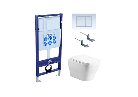Комплект инсталляция + унитаз + кнопка + крепеж –Set AQUATEK АМАДЕО (рама AQUATEK Standard INS-0000012 с звукоиз.прокладкой+крепеж KKI-0000002+кнопкаKDI-0000009+унитаз АМАДЕО AQ1163-00 с крышкой-сиденьем soft-close)