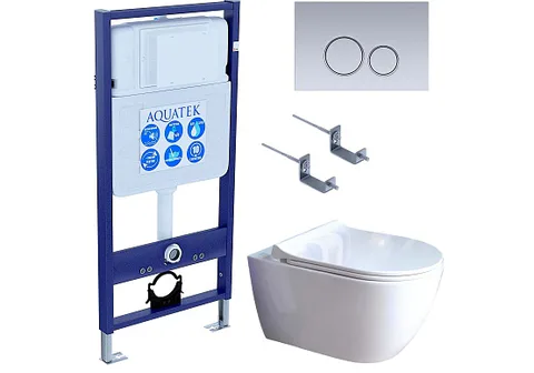 SET AQUATEK ПОЛАРИС (рама AQUATEK Standard INS-0000012 + унитаз ПОЛАРИС AQ0700-01 с тонким сиденьем c механизмом плавного закрывания + крепеж KKI-0000002 + панель KDI-0000019)