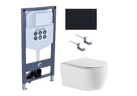 SET AQUATEK ЕВРОПА cmp017/023 (рама AQUATEK INS-0000023, клавиша KDI-0000017, крепеж KKI-0000002 +унитаз ЕВРОПА AQ1106-00 с тонким сиденьем c механизмом плавного закрывания)