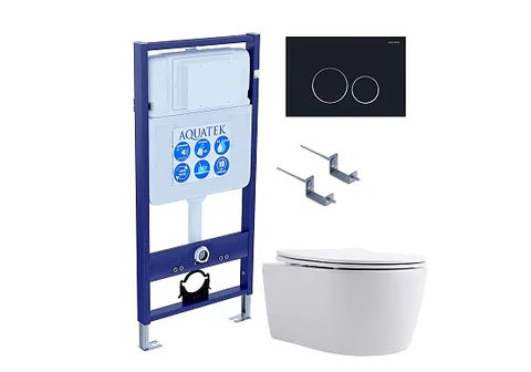 Set AQUATEK ЕВРОПА T-020 4в1 (рама INS-0000012 + крепление KKI-0000002 + кнопка KDI-0000020 + унитаз ЕВРОПА AQ1106T-00 с крышкой c механизмом плавного закрывания)