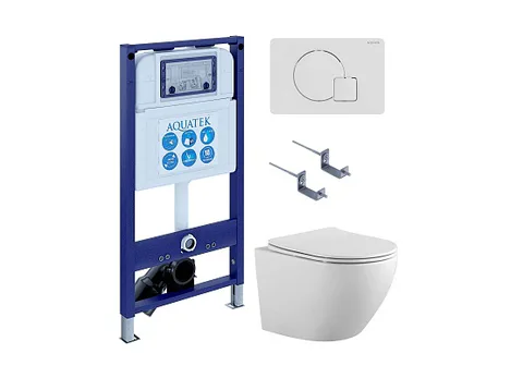 Комплект инсталляция + унитаз + кнопка + крепеж –Set AQUATEK ЕВРОПА (рама AQUATEK PRO INS-0000025+крепеж KKI-0000002+кнопка KDI-0000066+унитаз AQ1901-00 с тонким сиденьем sc)
