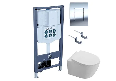 SET AQUATEK СИРИУС PNN-02 (рама INSP-0000002 + крепёж KKI-0000002 + клавиша PNN-0000002 + унитаз AQ1582T-00 СИРИУС TORNADO с тонким сиденьем c механизмом плавного закрывания)