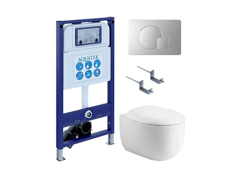 SET AQUATEK АЛЬТАИР cm-068 4в1 (рама AQUATEK INS-0000025 + крепление KKI-0000002 + кнопка KDI-0000068 + унитаз AQ1980-00 + тонкое сиденье c механизмом плавного закрывания)
