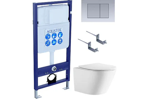 SET AQUATEK ЛИБЕРТИ-011 4в1 (рама AQUATEK Standard INS-0000012 + крепеж KKI-0000002 + клавиша KDI-0000011 + унитаз ЛИБЕРТИ AQ1999T-00 с тонким сиденьем c механизмом плавного закрывания)