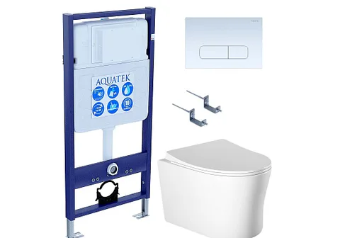 SET AQUATEK НИКА-013 4в1 (рама AQUATEK Standard INS-0000012 + крепеж KKI-0000002 + клавиша KDI-0000013 + унитаз НИКА AQ2009-00 с тонким сиденьем c механизмом плавного закрывания)