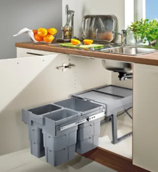 Ninka Easy Waste мусорная система, 3 ведра - 16л, 7л, 7л, серый