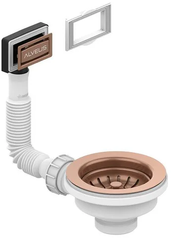 ALVEUS выпуск для мойки 114 COPPER new c рамкой и заглушкой (гофра)