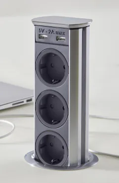 SFL BRICK блок встраиваемый 3 эл. розетки, 2 USB зарядки, нержавеющая сталь